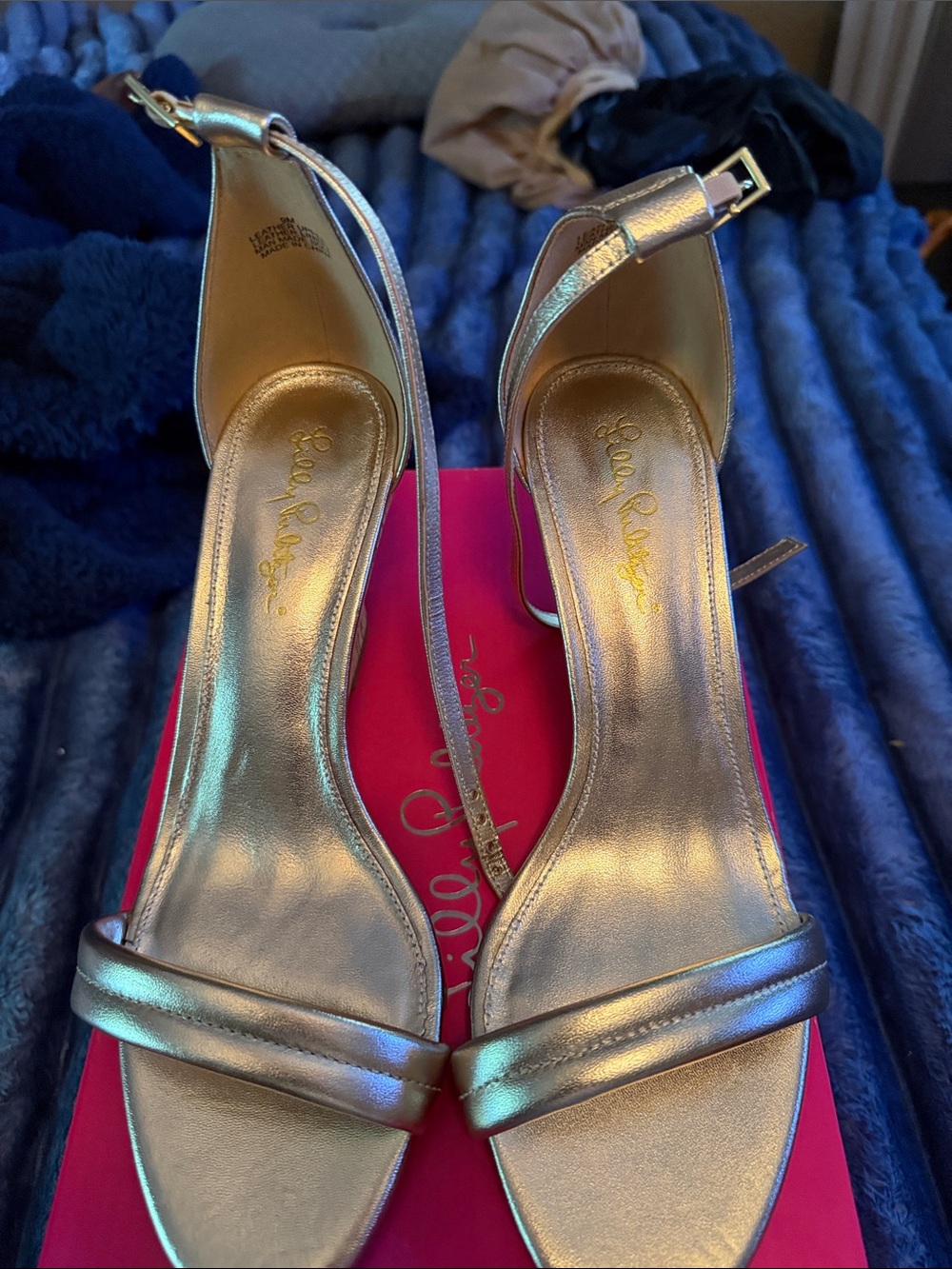 Lilly Pulitzer Metallic Gold Ankle-Strap Heels - Picture 2 of 5